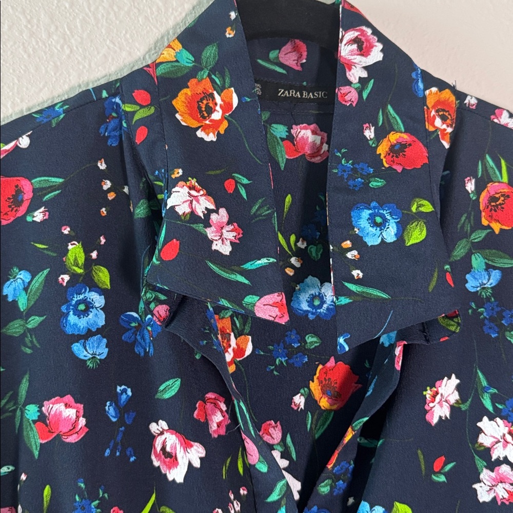 Zara Floral Midi Dress - Black with Multicolor Flowers - Picture 2 of 3